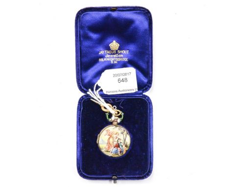 A 19th Century Continental silver gilt enamelled pocket watch, the exterior and interior of the outer case, enamelled classic