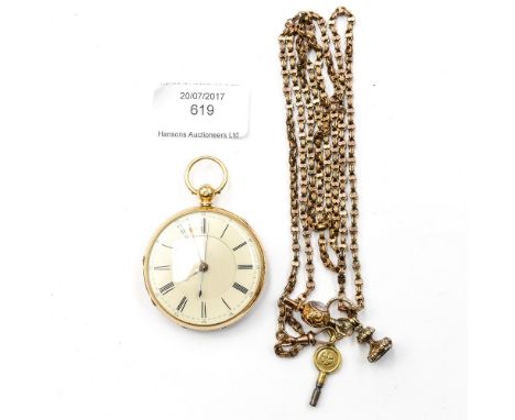 An 18ct gold pocket watch - Jonathan Hughes - Liverpool, Chester 1863 (with key) together with a tested 9ct gold (burnished) 