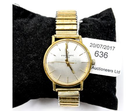  A gentlemen's vintage Eterna-Matic 1000, gold plated steel wristwatch, round silvered dial, 35 mm approx case, automatic mov