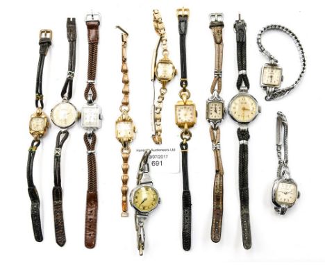 Vintage, Art Deco, 1950s and 1960s, ladies watches (11) mainly side wind 