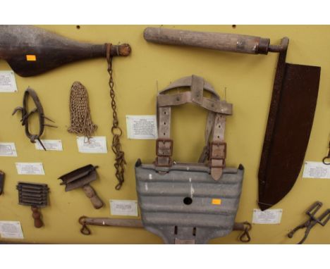 A large display board of vintage rural bygone Carpenters Tools: Over forty tools to include moulding and rebating wood planes