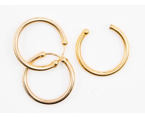 A pair of 9ct gold hoop earrings together with an old ring approx 3.3gms