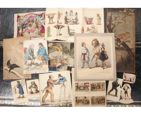 Large collection of prints and plates from books: hand-coloured etchings/engravings/woodcuts/lithographs/Baxter/Le Blond. Qui