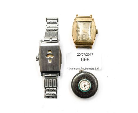 A Gruen Art Deco watch, another Art Deco chrome, Swiss made wristwatch and a French enamel watch (as found) (3) 