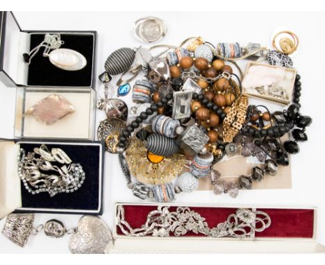 A boxed set of Marcasite and Rhodium jewellery, diamantie jewellery, brooches, scarf clips collection  of necklaces, vintage 