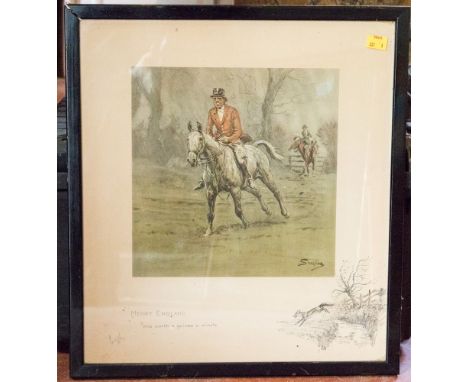 Snaffles, Merry England, and worth a guinea a minute, hunting print, signed in pencil, framed