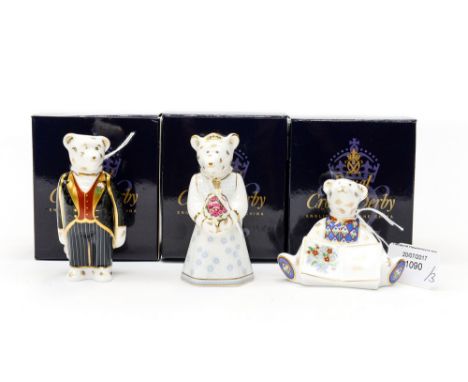 A Royal Crown Derby paperweight boxed, mini bear bridge, mini dear groom and with love bear 