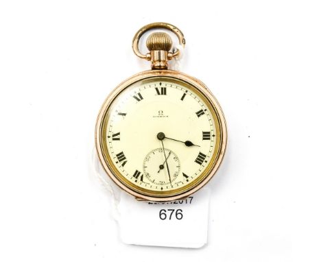 Omega, a circa 1920's Omega gold plated gentleman's open faced top wind pocket watch, 4.5cm circular dial with Roman numerals