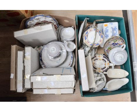 Eight various cabinet plates, boxed, a Royal Doulton tea set 'burgundy', an Edwardian sandwich set on stand, six 19th Century