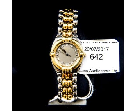  Chopard, a ladies bi-metal Chopard wristwatch, 2cm circular slate dial with diamond set numerals, integral bracelet strap, b