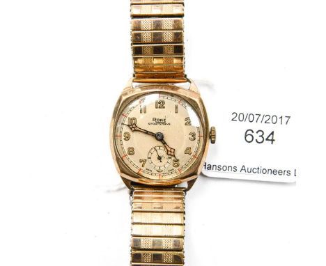 A vintage late 1940s Rone sportsman bracelet watch, gentlemen's gold plated, replaced bracelet 