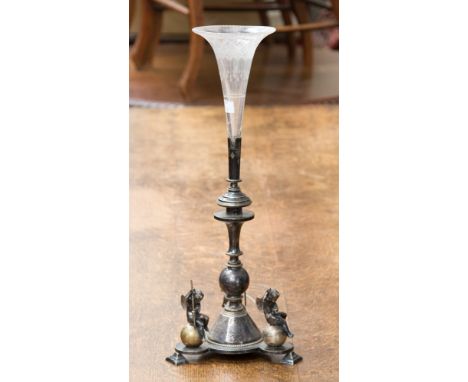 Two items of silver plate: a single stem epergne together with sugar in the form of a shell-shaped coal scuttle, with scoop s