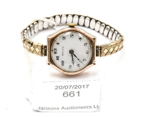  Rolex, a circa 1920's ladies's 9ct gold Rolex wristwatch, 2.5cm white enamel dial, later expanding  strapCondition Report: C