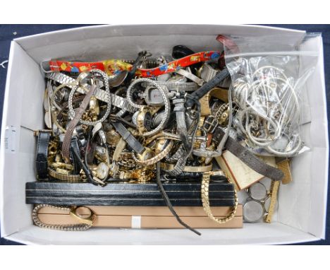 A box of ladies wristwatches, time pieces and parts, including Sekonda, Limit, Avia, Olympus, Timex, etc, some dating from ci