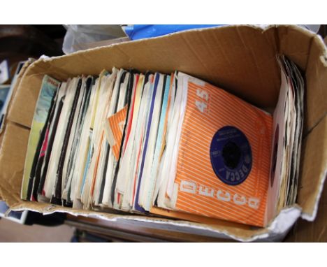 A box of 7" singles including Rolling Stones, Small Faces, The Kinks etc