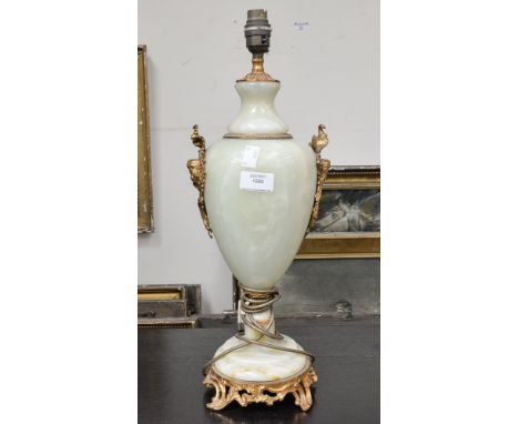 An Italian marble table lamp base having cast brass decoration in the Rococo style 