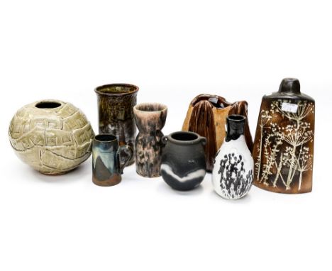 A collection of Art Pottery, including John Leach Muchelney  includes 1970s signed pieces. (8)