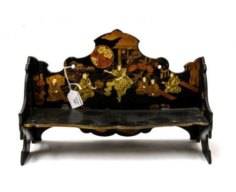 A Japanese laquer wall fixing, small shelf with painted geisha scenes, late 19th century early 20th century