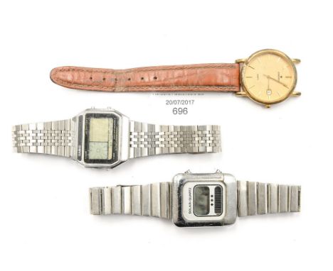 Two LCD early 1980s watches, Casio and solar quartz wristwatch