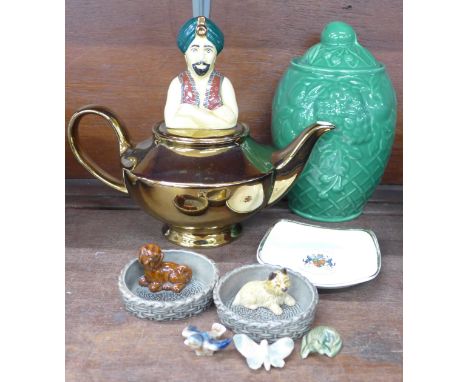 A collection of Wade china including a lidded jar, Nottingham Combined Constabulary tray, Whimsies and a Genie teapot 
