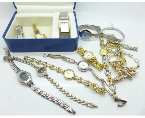 A collection of lady's wristwatches including Rotary and a Rotary watch box 