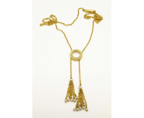 A 15ct gold and pearl necklet, 4.5g 