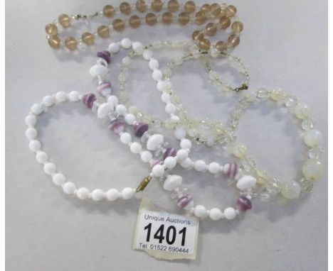 3 vintage necklaces, amber, amethyst and one similar