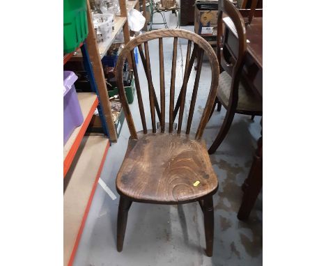 Pair of old stick back chairs with elm seats on turned supports