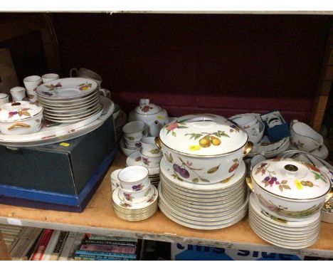 Royal Worcester Evesham dinner ware, Noritake Blue Hill tea ware, glassware and china (3 shelves)