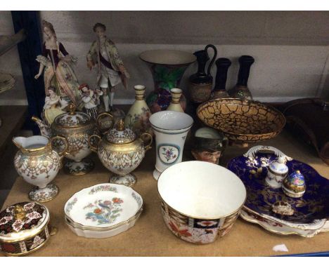 Quantity of ceramics, including two pairs of continental figures, a pair of Royal Worcester blush vases, Doulton, Spode, Coal