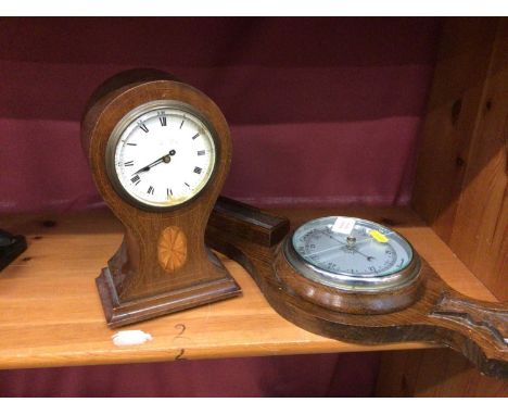 Edwardian inlaid mantel clock, together with a barometer
