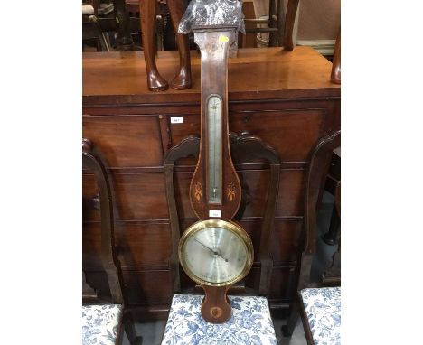 19th century mahogany banjo barometer by Scache , London