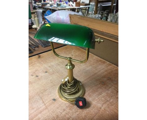 Brass Desk Lamp with green glass shade