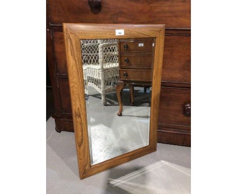 Good quality bevelled wall mirror in Ercol style elm frame 71x46cm