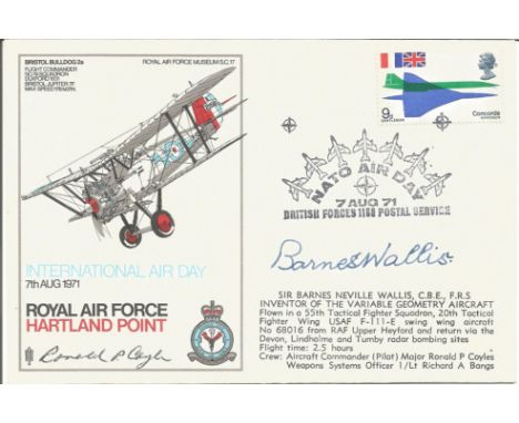Dambusters Sir Barnes Wallis signed RAF Hartland Point flown cover, also signed by the pilot who flew the covers. Good condit