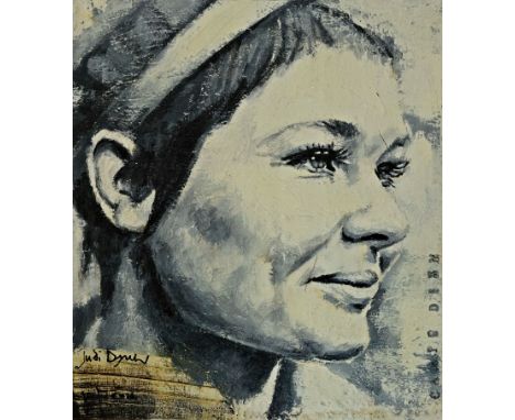 Artist: Jon JonesTitle: Dame Judi Dench         (The painting has been signed by Dame Judi Dench)Size: 29 x 25.5 x 1.5cmMediu
