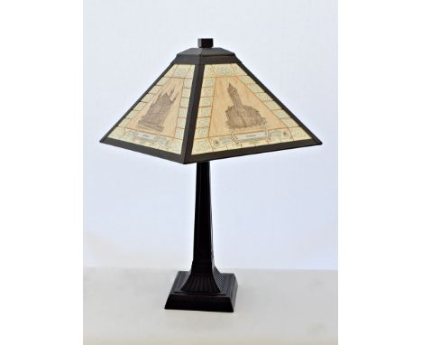 Artist: Lamp donatedTitle: Porthleven LampSize: 33 x 33 x 59(h) cmMedium: Metal & Glass - No BaulkEach side of the lamp shade