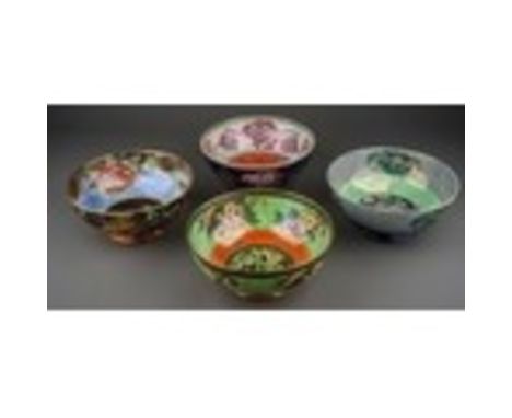 Four Maling lustre ware Chinoiserie style bowls to include:  1. "Blossom", pattern no 5726, circa 1932-34, with two large ban