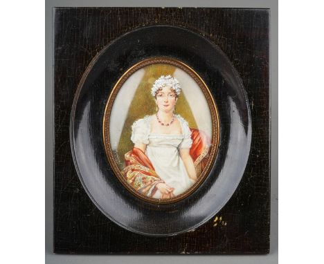 Early 20th Century School, circa 1900, after Jacques-Louis Davis, portrait miniature of The Comtesse Daru (Countess Alexandri