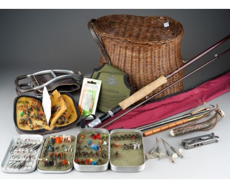 Vintage Fly Fishing Tackle to include flies, basket and fishing rods