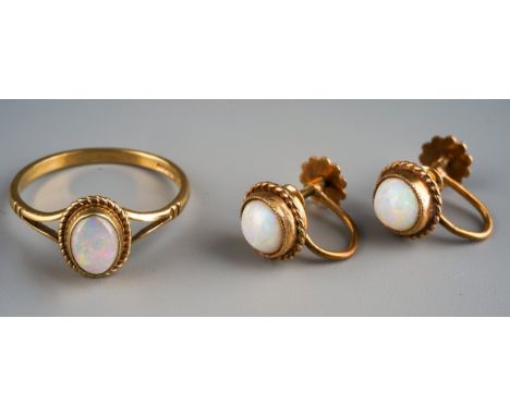 9 ct gold and opal set earrings and ring, gross weight 3.8g