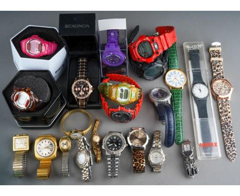 Collection of vintage watches to include two G Shock Baby G watches in original cases and one without, Men's G shock, Casio, 