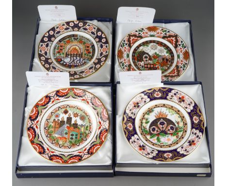 Royal Crown Derby paperweights  - Christmas 2000, 1999, 1998 and 1997 plates, all boxed with certificates, first quality.