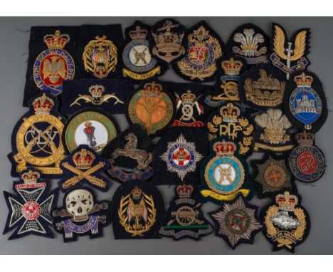 A collection of Veterans Wire Bullion Embroidered Blazer badges, Royal Navy, Army and RAF. To include SAS, Gloucesters, Subma
