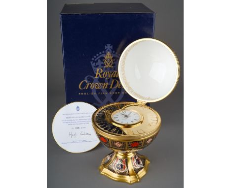 Royal Crown Derby - An 1128 Imari Millennium Globe Clock, commissioned by Sinclairs, Limited edition 455 of 1000, by Hugh Gib