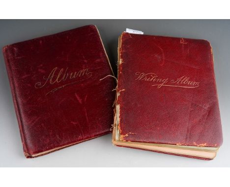 An early 20th century Writing Album, leather cover with gilt lettering, the interior pages with Poems, Sayings, Sketches, car