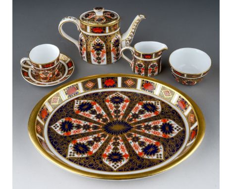 Royal Crown Derby Imari 1128 pattern miniature tea set on tray, first quality
