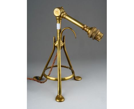 A brass Pullman style adjustable desk lamp in the style of W.A.S. Benson, maximum height to top of fitting 38cm