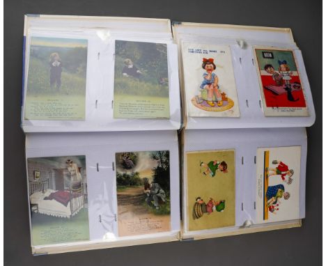 Two albums of early 20th century postcards, the first containing approximately seventy-nine mostly 1920's and 1930's children