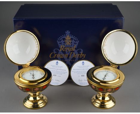 Royal Crown Derby 11062 Millennium Globe Thermometer and Barometer in globular form, limited editions 455 of 1000, boxed.